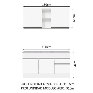 Foto 3 | Cocina Compacta Madesa Glamy 150 cm color Blanco