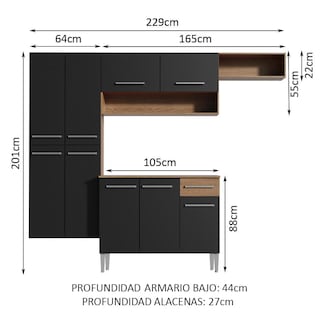 Foto 4 | Armario Cocina Completo 229cm Emilly Fit Madesa 03 Negro