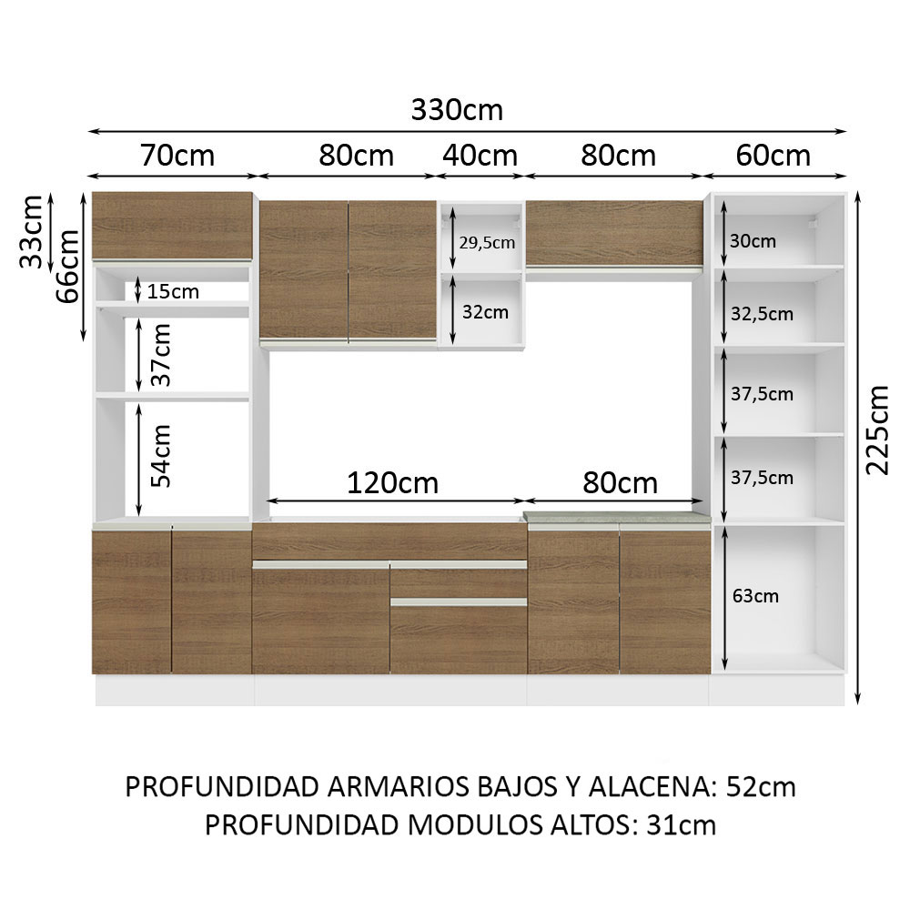 Foto 9 pulgar | Cocina Integral Madesa Glamy 330 cm Blanco/Marrón 03