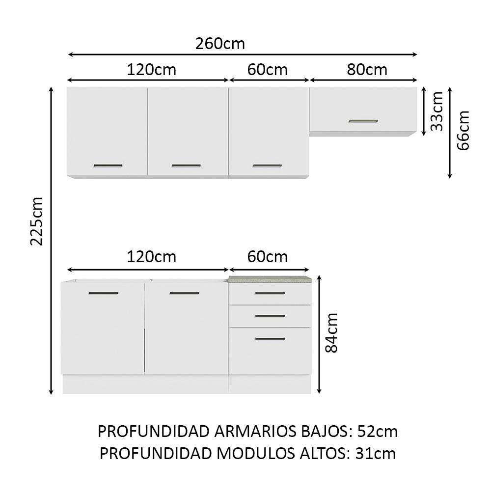 Foto 4 pulgar | Cocina Integral Madesa Agata 260 cm Blanca