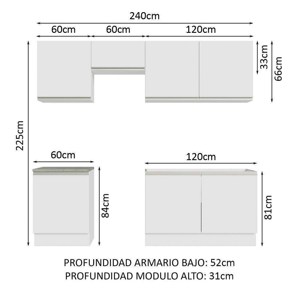 Foto 4 pulgar | Mueble de Cocina Integral 240 cm  Madesa 09 Glamy Blanco