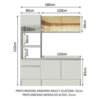 Foto 3 | Mueble De Cocina Compacto 180cm Blanco Diamante Madesa 86