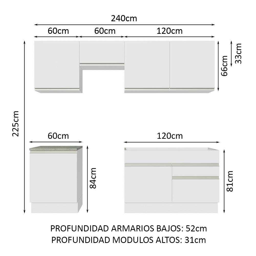 Foto 4 pulgar | Mueble de Cocina Integral 240 cm Madesa 08 Glamy Blanco