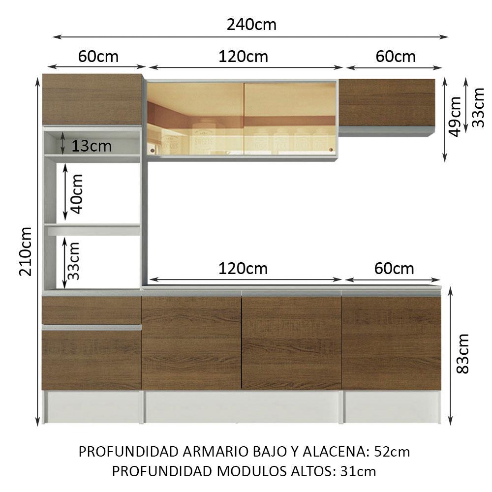 Foto 4 pulgar | Mueble de Cocina Integral 240cm Blanco/marrón Diamante Madesa