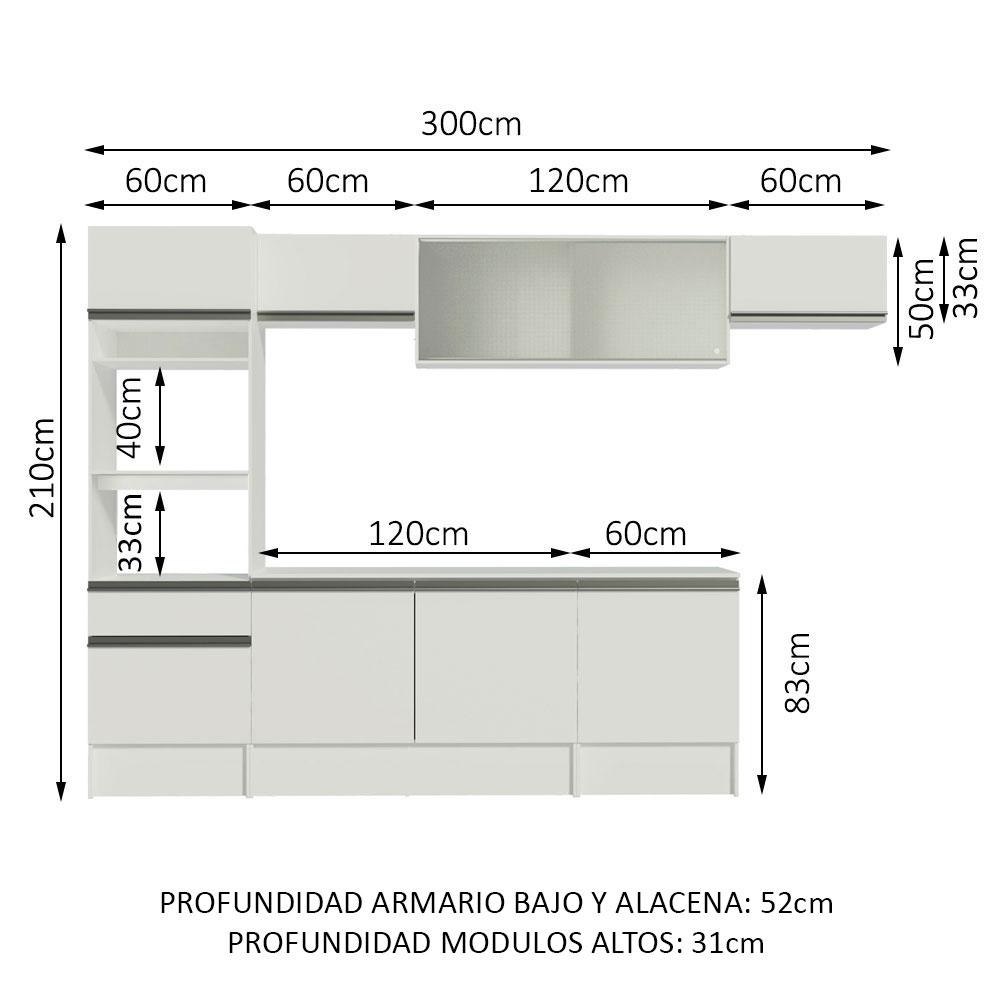 Foto 4 pulgar | Cocina Integral Madesa Blanca de 300 cm