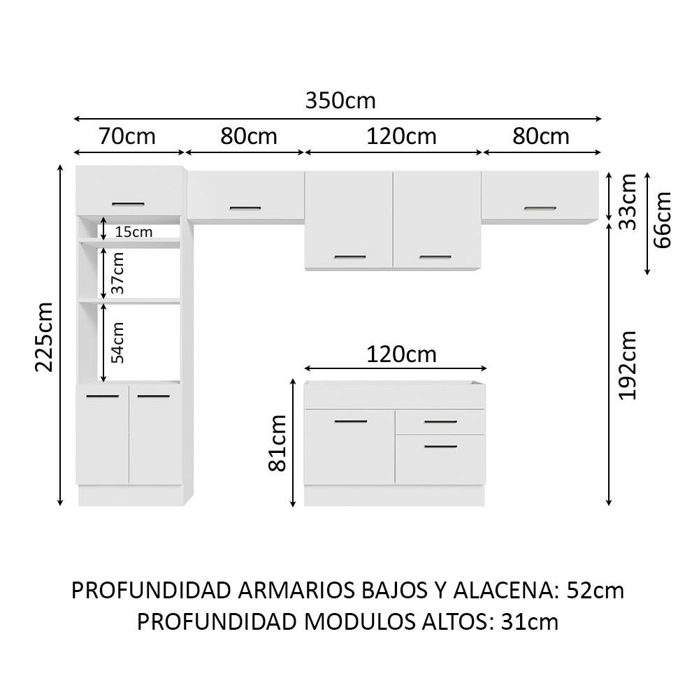 Foto 4 pulgar | Cocina Integral Madesa 350 cm Agata Blanco