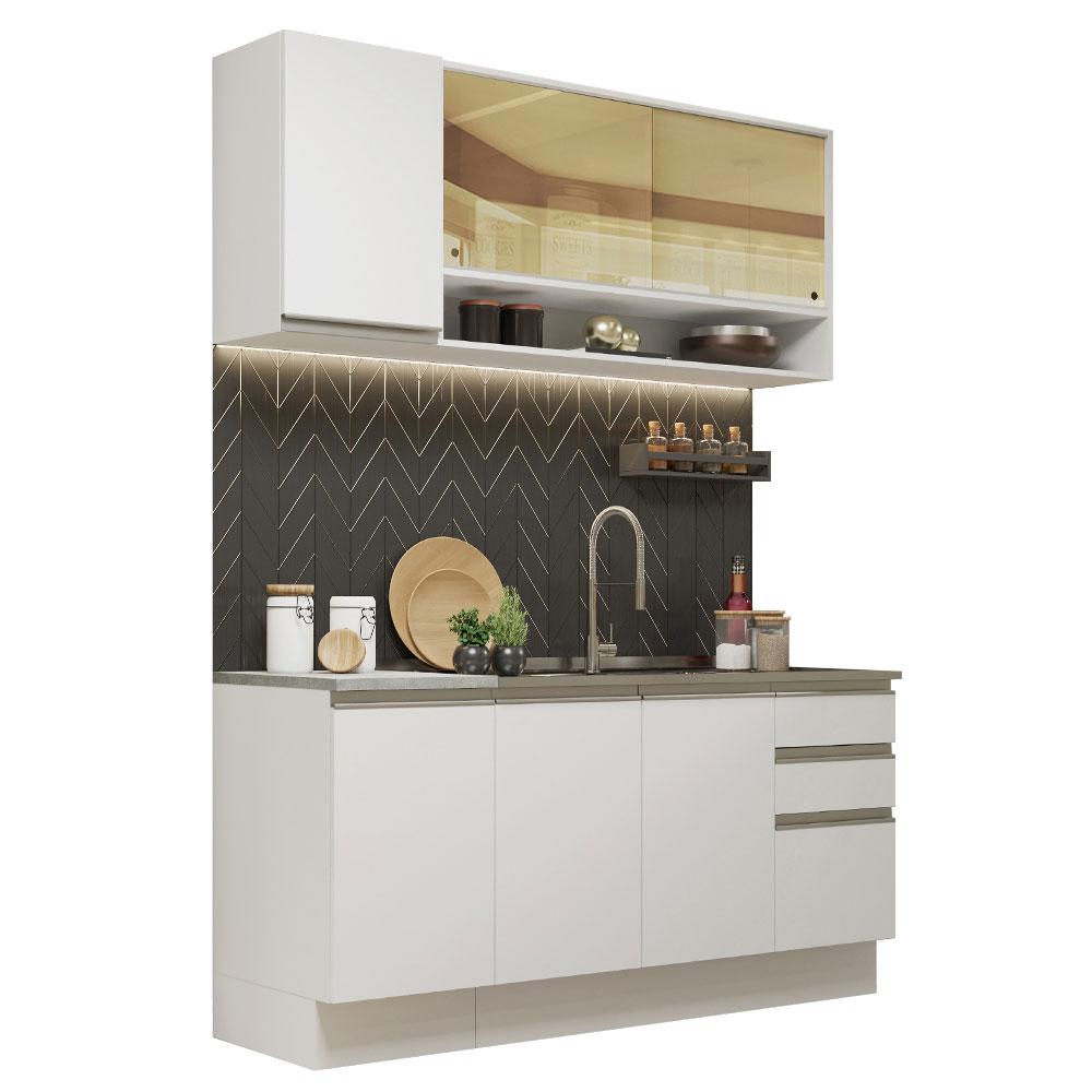 Cocina Integral Madesa Glamy GRGL16000409 color Blanco con Mesón de Acero de 160 CM