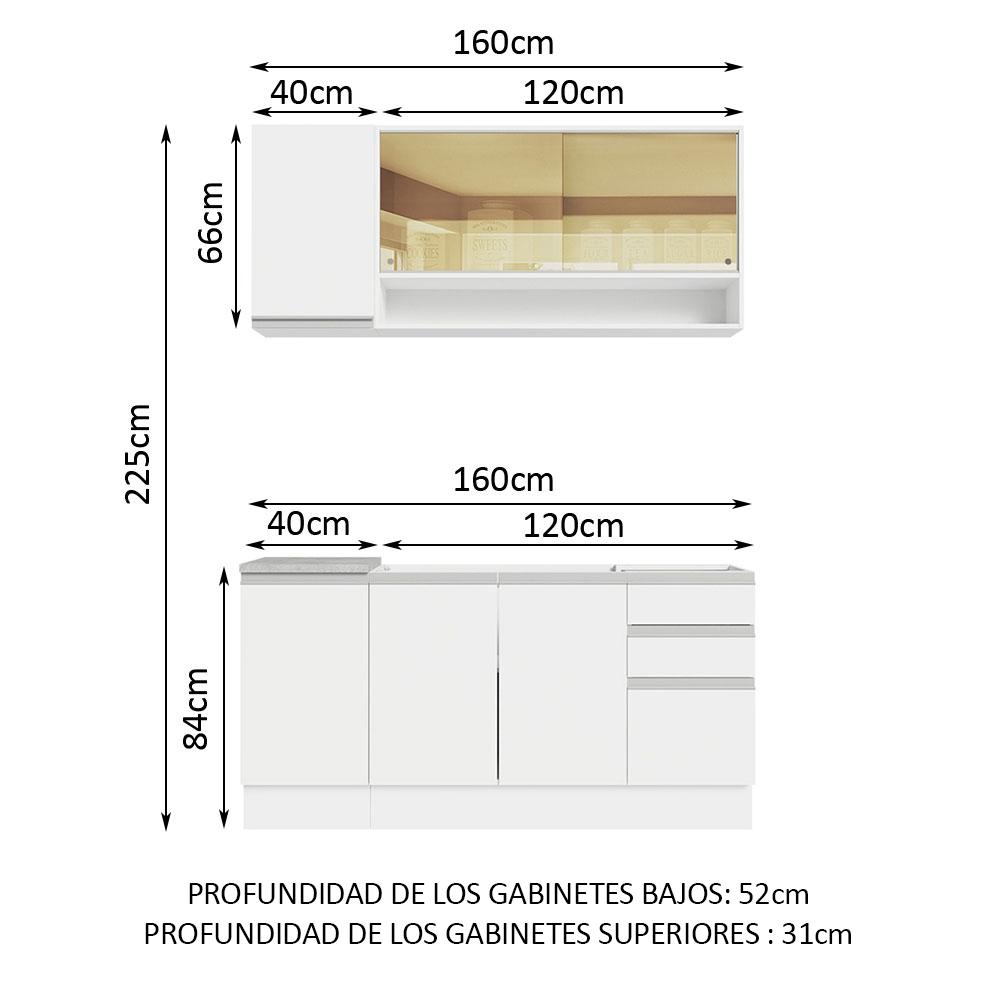 Foto 3 | Cocina Integral Madesa Glamy GRGL16000409 color Blanco con Mesón de Acero de 160 CM