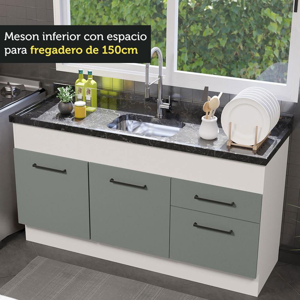 Foto 7 pulgar | Mueble de Cocina Madesa Agata 150 CM 2 Puertas y 2 Cajones Blanco y Gris