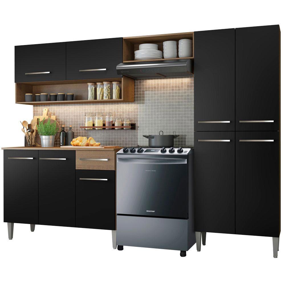 Cocina Integral Madesa Emilly Pop Marrón y Negro 229 cm 3 Piezas