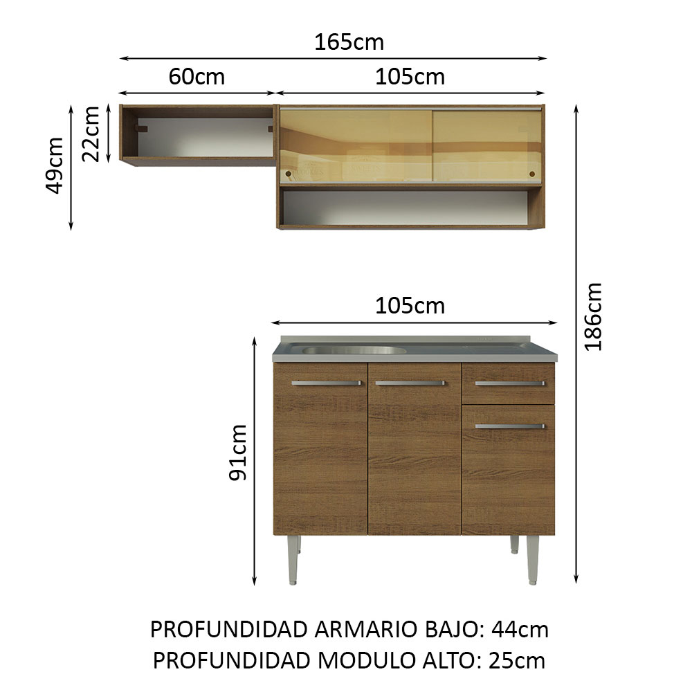 Foto 7 | Mueble de Cocina Compacta Madesa 165 cm con Mesón de Acero Emilly