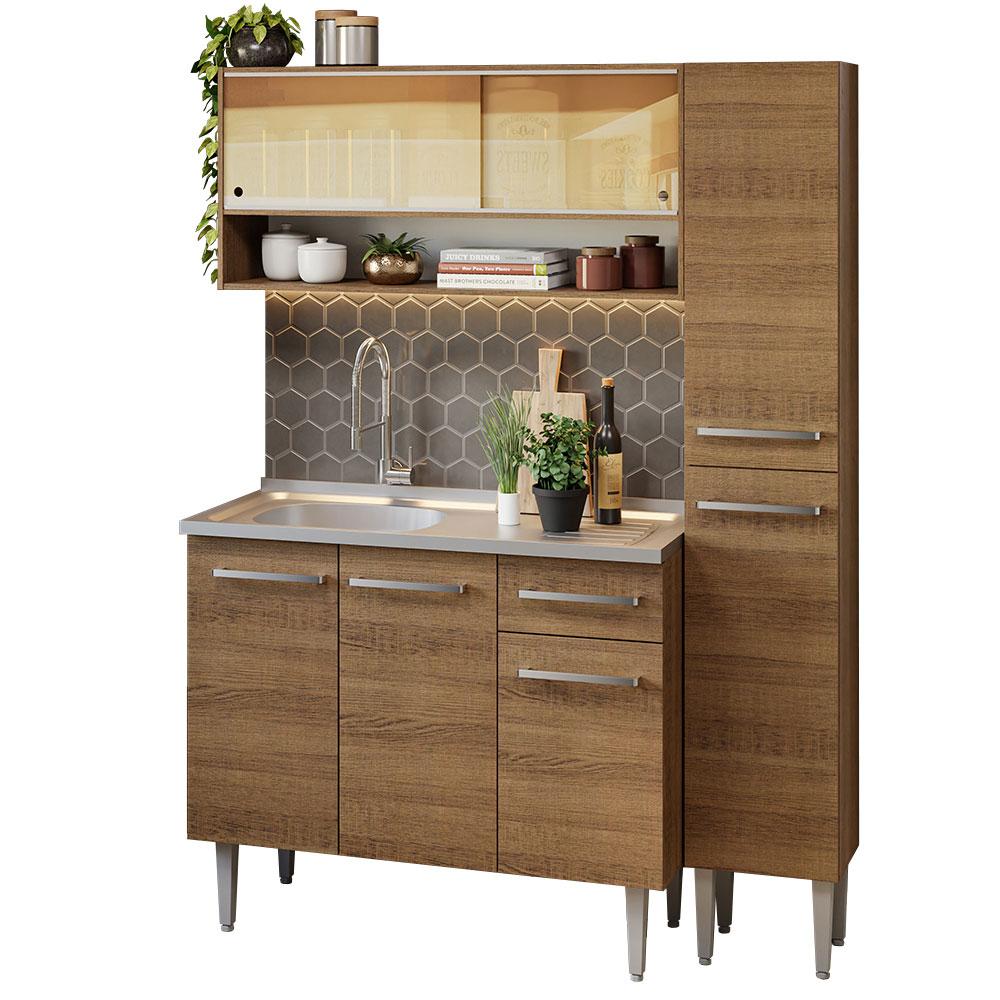 Mueble de Cocina Compacta Madesa 137 cm con Mesón de Acero Emilly