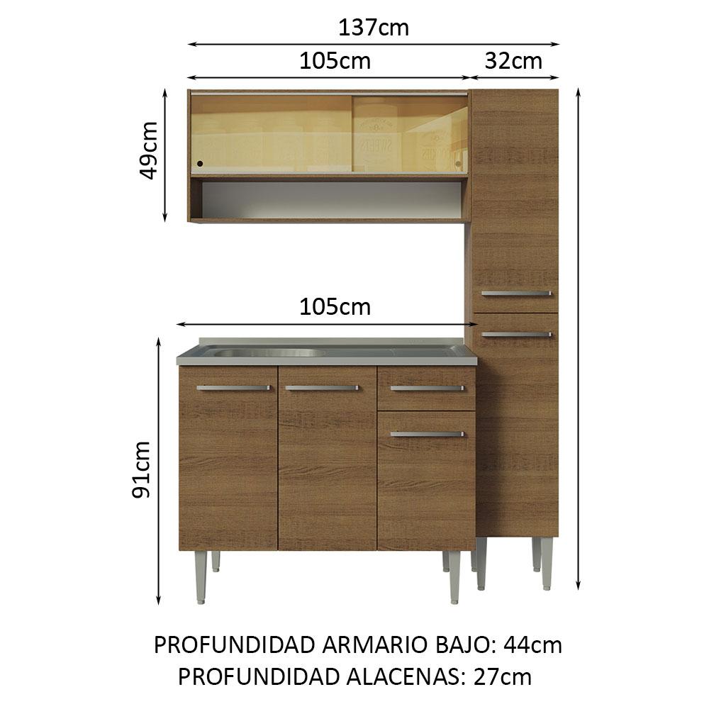 Foto 3 | Mueble de Cocina Compacta Madesa 137 cm con Mesón de Acero Emilly