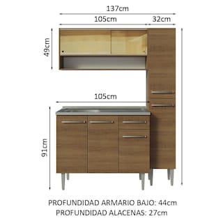 Foto 3 | Mueble de Cocina Compacta Madesa 137 cm con Mesón de Acero Emilly