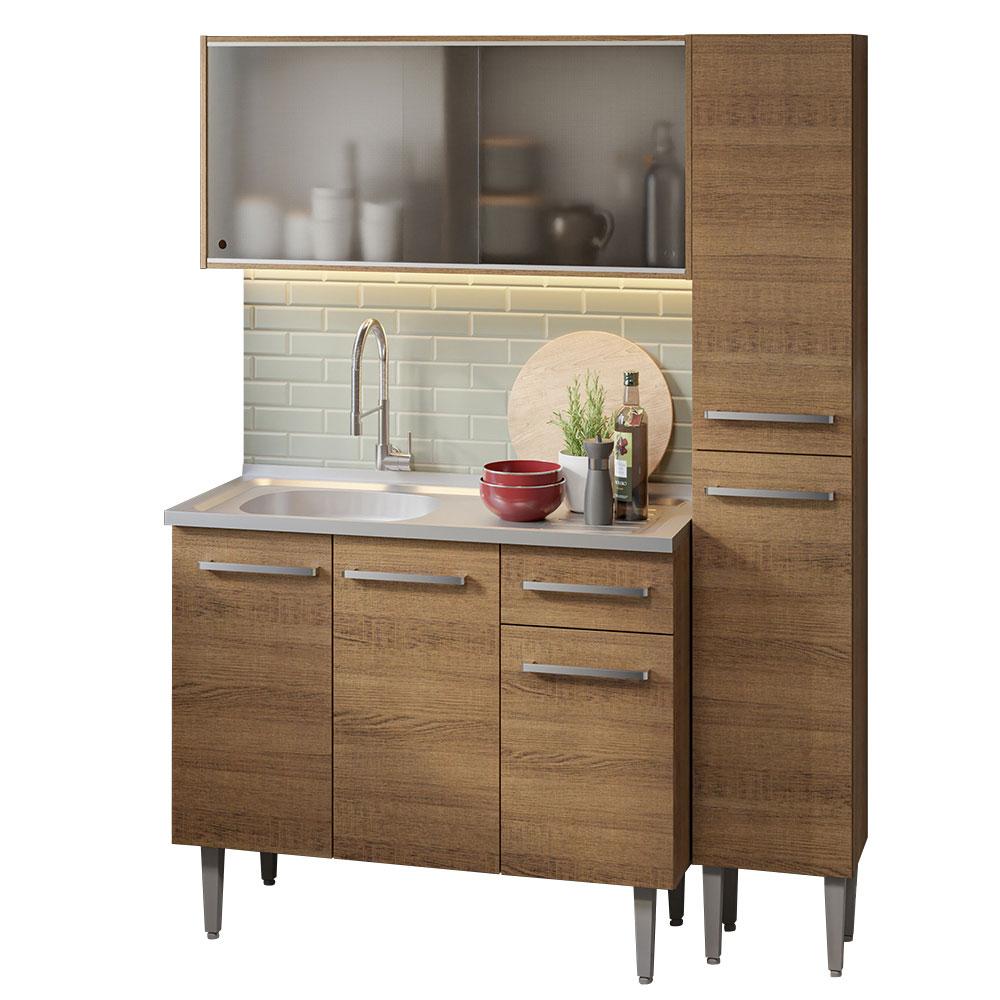 Mueble de Cocina Compacta Emilly Madesa 137 cm con Mesón de Acero