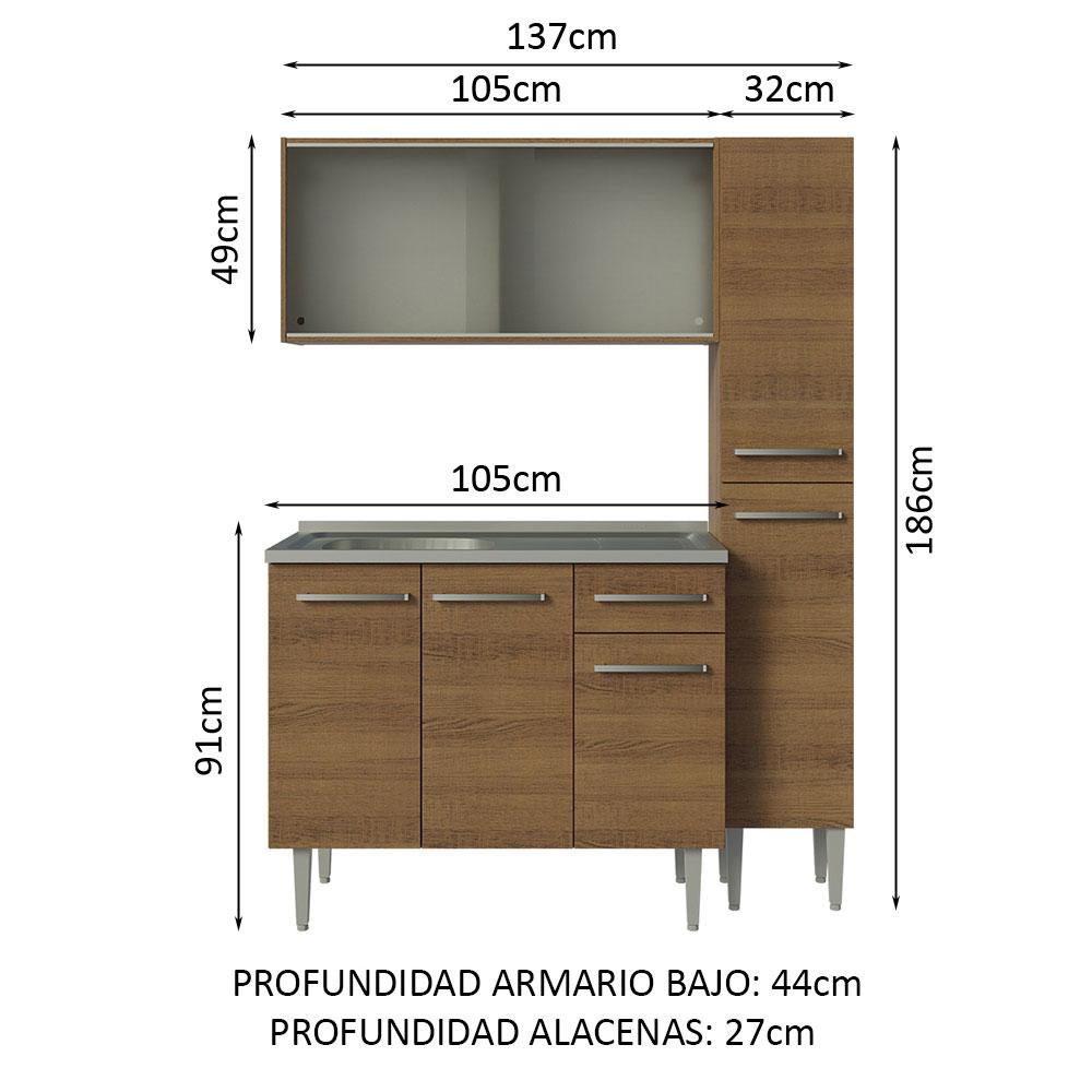 Foto 4 pulgar | Mueble de Cocina Compacta Emilly Madesa 137 cm con Mesón de Acero