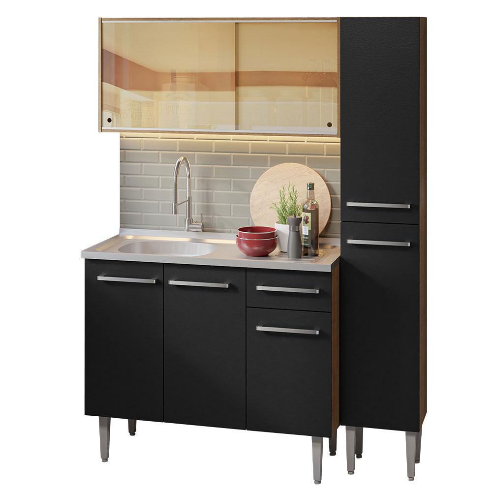 Foto 2 pulgar | Mueble de Cocina Compacta Emilly Madesa 137 cm con Mesón de Acero Marrón y Negro 08