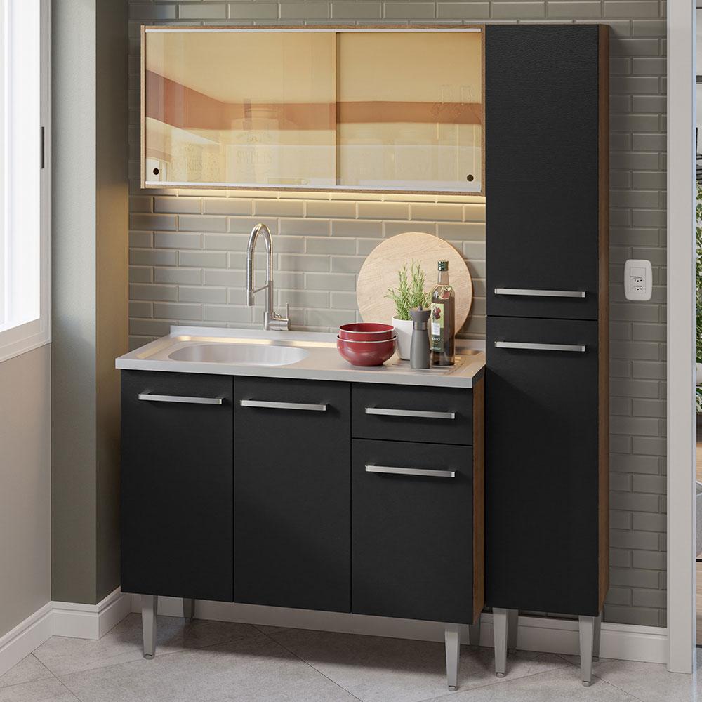 Foto 2 | Mueble de Cocina Compacta Emilly Madesa 137 cm con Mesón de Acero Marrón y Negro 08