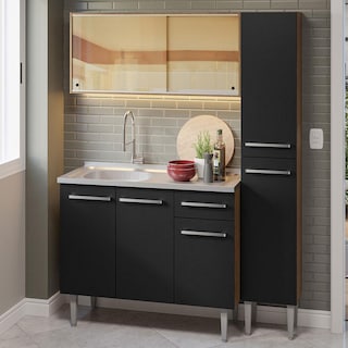 Foto 2 | Mueble de Cocina Compacta Emilly Madesa 137 cm con Mesón de Acero Marrón y Negro 08