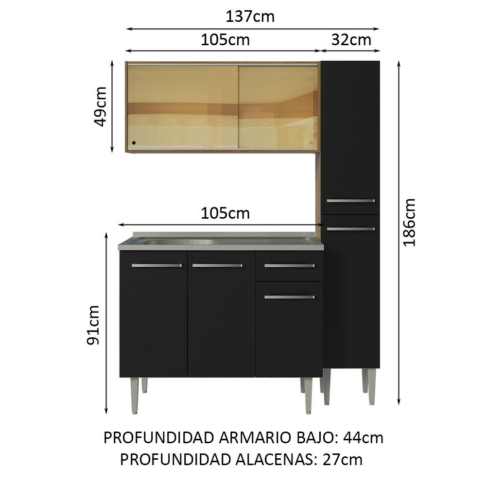 Foto 4 pulgar | Mueble de Cocina Compacta Emilly Madesa 137 cm con Mesón de Acero Marrón y Negro 08