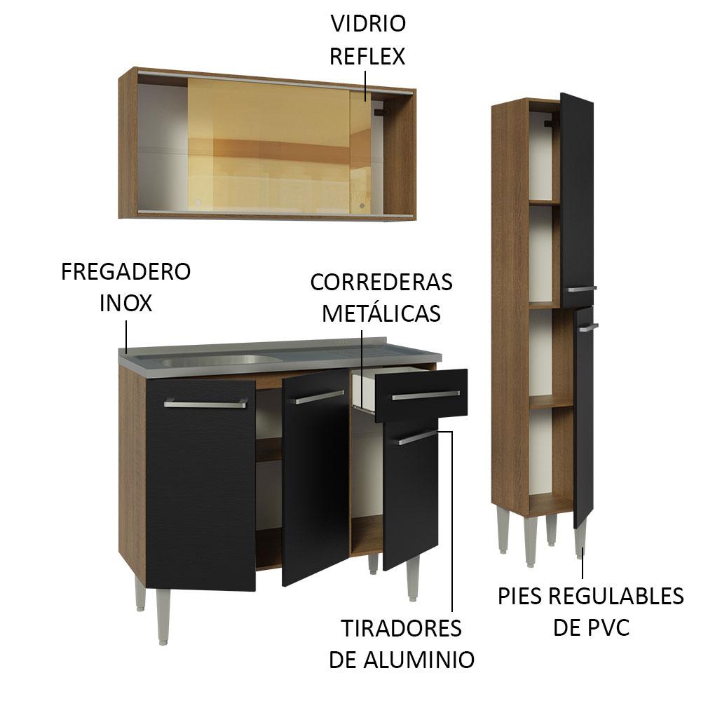 Foto 4 | Mueble de Cocina Compacta Emilly Madesa 137 cm con Mesón de Acero Marrón y Negro 08