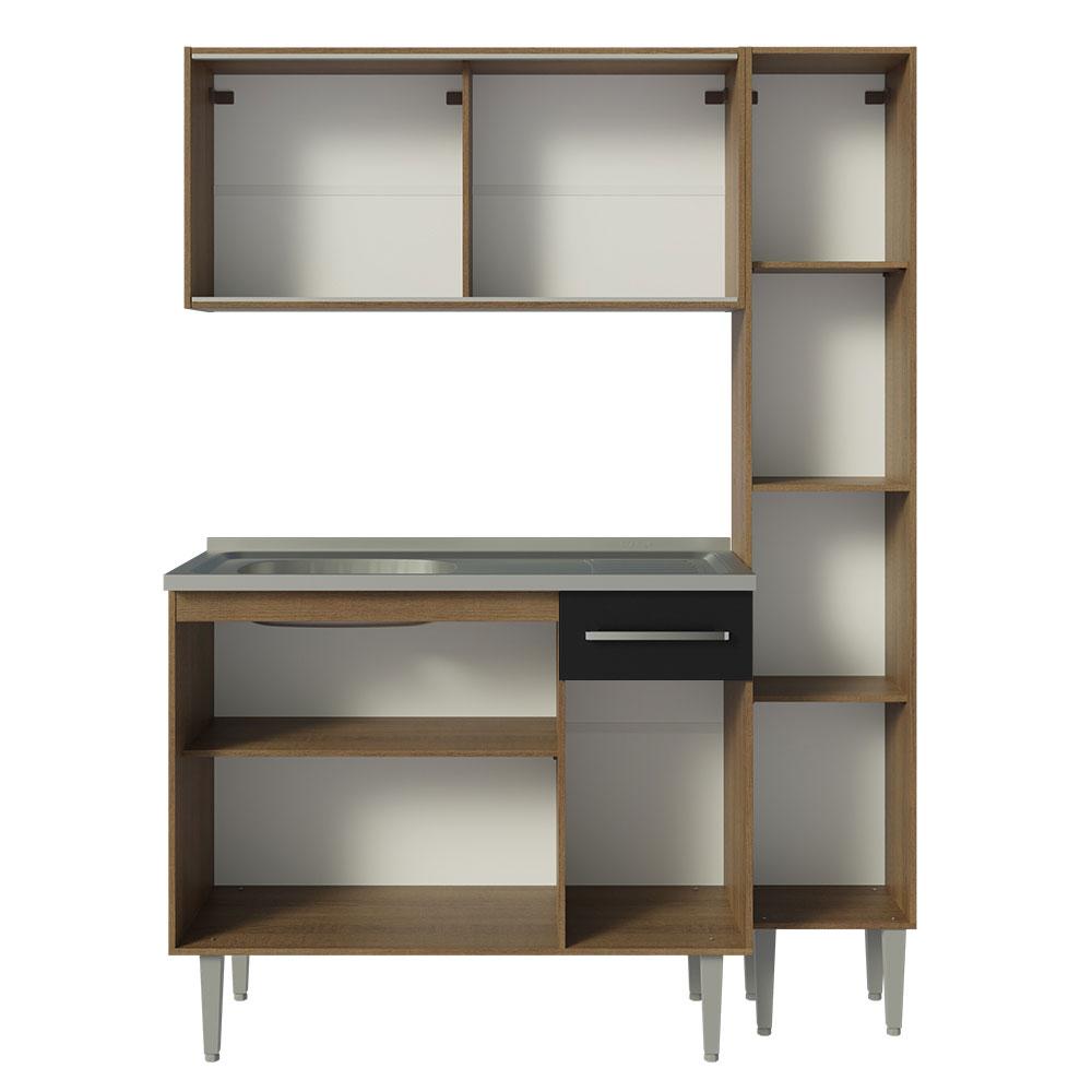 Foto 7 pulgar | Mueble de Cocina Compacta Emilly Madesa 137 cm con Mesón de Acero Marrón y Negro 08