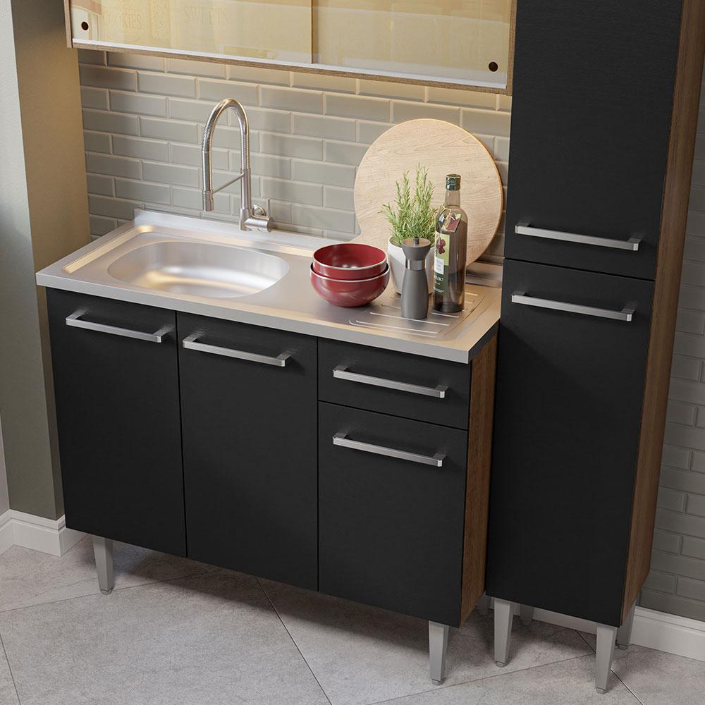 Foto 8 pulgar | Mueble de Cocina Compacta Emilly Madesa 137 cm con Mesón de Acero Marrón y Negro 08