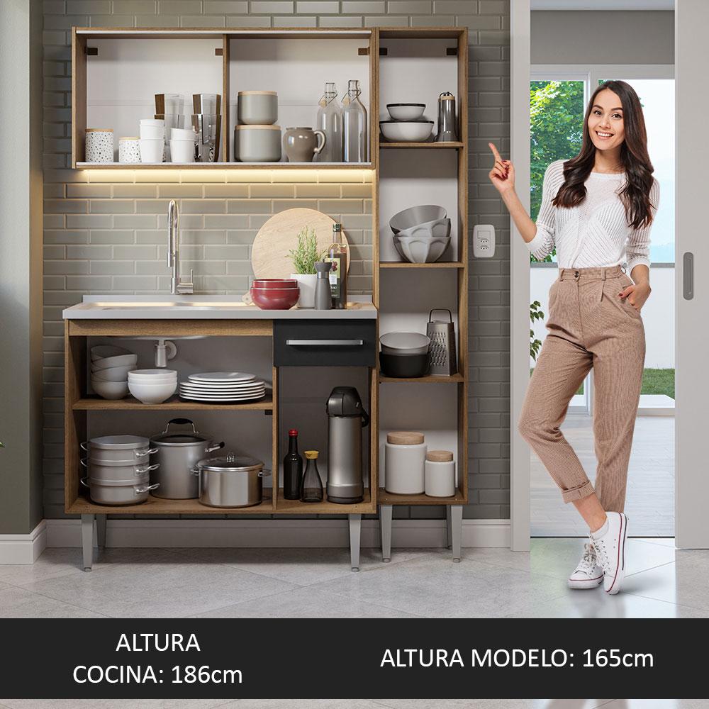 Foto 9 pulgar | Mueble de Cocina Compacta Emilly Madesa 137 cm con Mesón de Acero Marrón y Negro 08