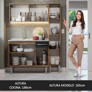 Foto 8 | Mueble de Cocina Compacta Emilly Madesa 137 cm con Mesón de Acero Marrón y Negro 08