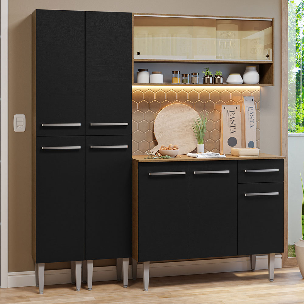 Mueble de Cocina Compacta Emilly Madesa 169 cm sin Mesón de Acero Marrón y Negro 13