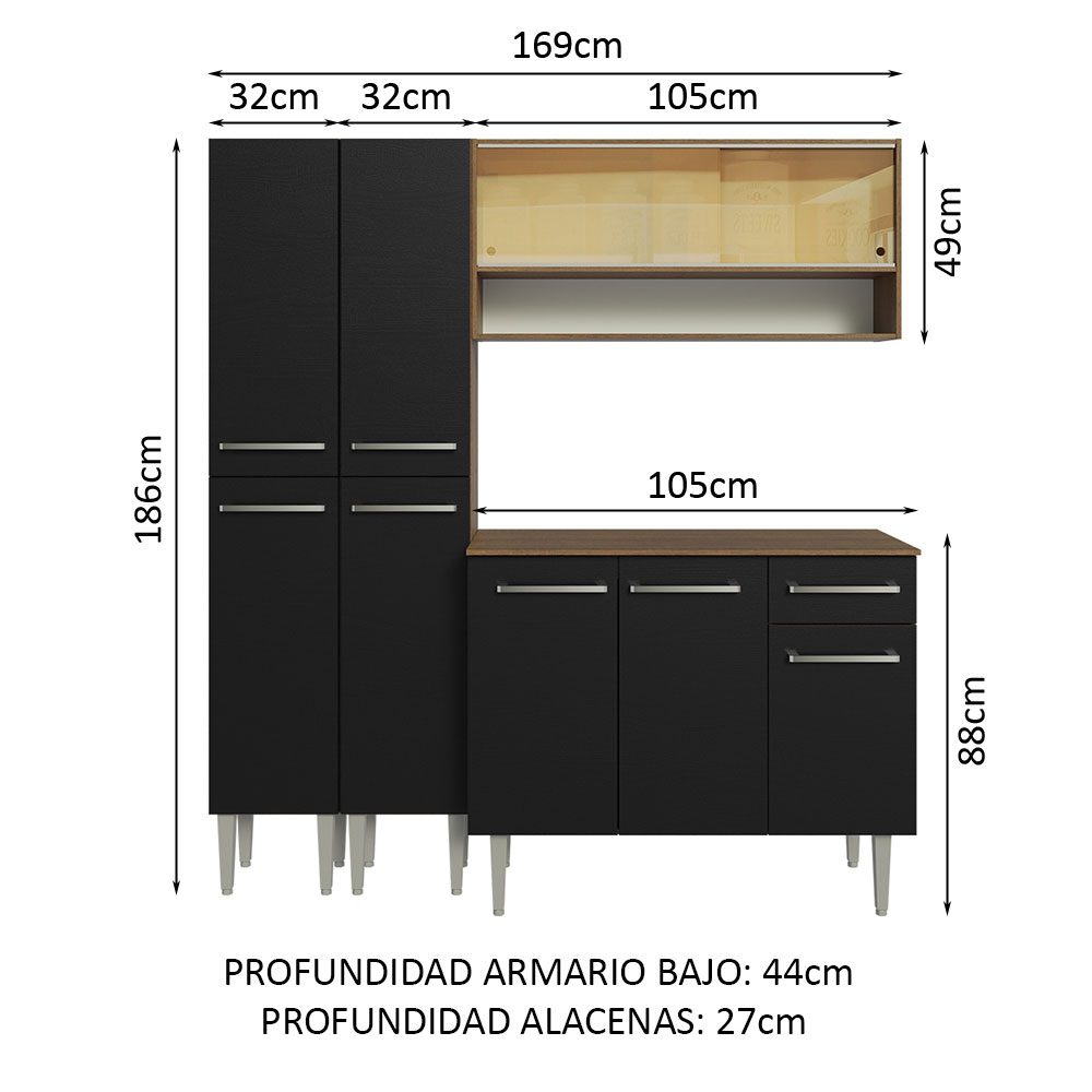 Foto 4 pulgar | Mueble de Cocina Compacta Emilly Madesa 169 cm sin Mesón de Acero Marrón y Negro 13