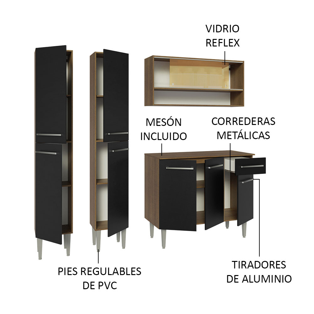 Foto 5 pulgar | Mueble de Cocina Compacta Emilly Madesa 169 cm sin Mesón de Acero Marrón y Negro 13