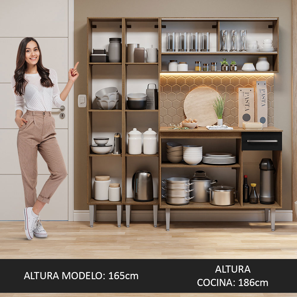 Foto 6 pulgar | Mueble de Cocina Compacta Emilly Madesa 169 cm sin Mesón de Acero Marrón y Negro 13