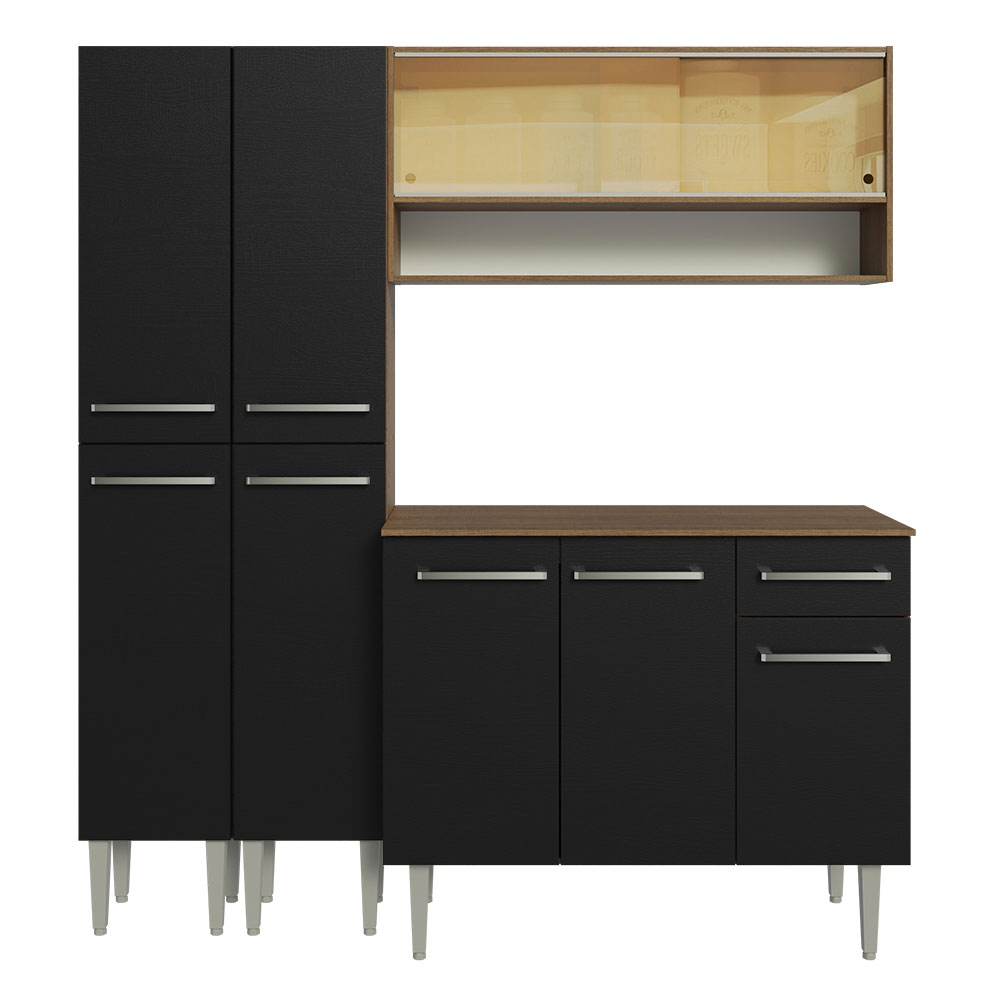 Foto 8 pulgar | Mueble de Cocina Compacta Emilly Madesa 169 cm sin Mesón de Acero Marrón y Negro 13