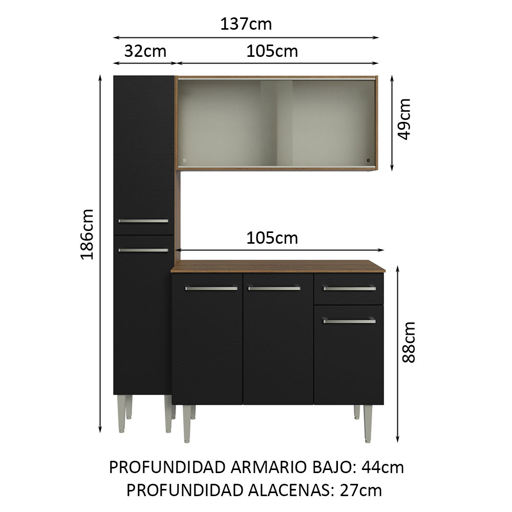 Foto 3 | Cocina Integral Madesa Negro de 137 Cm