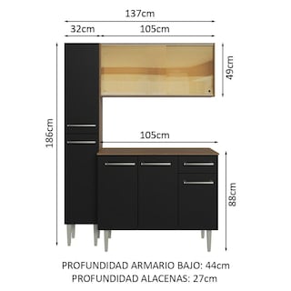 Foto 3 | Cocina Integral Madesa Negro de 137 Cm