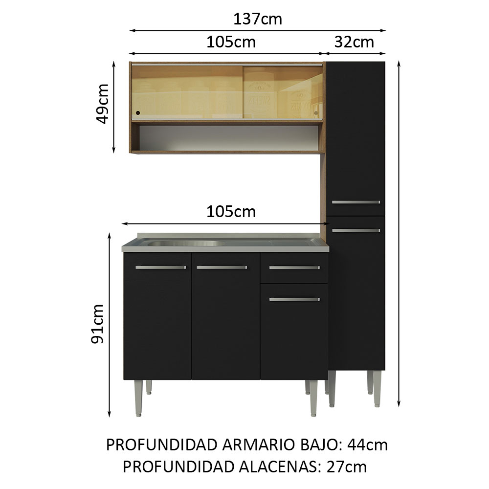 Foto 5 pulgar | Cocina Integral Madesa Negro de 137 Cm