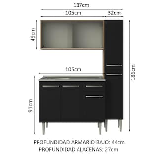 Foto 3 | Cocina Integral Madesa Negro de 137 Cm