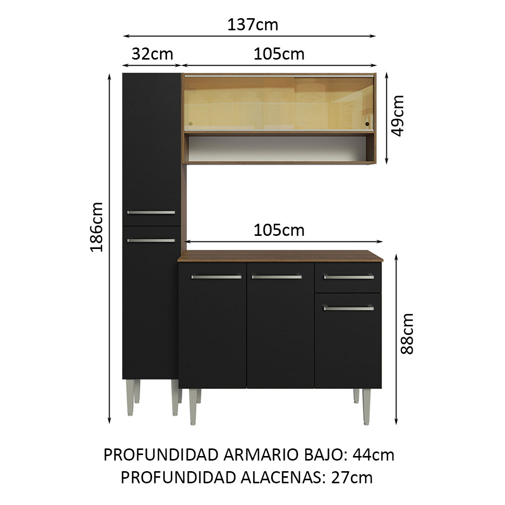 Foto 4 pulgar | Mueble de Cocina Compacta Madesa 3 Piezas 137 cm sin Mesón de Acero