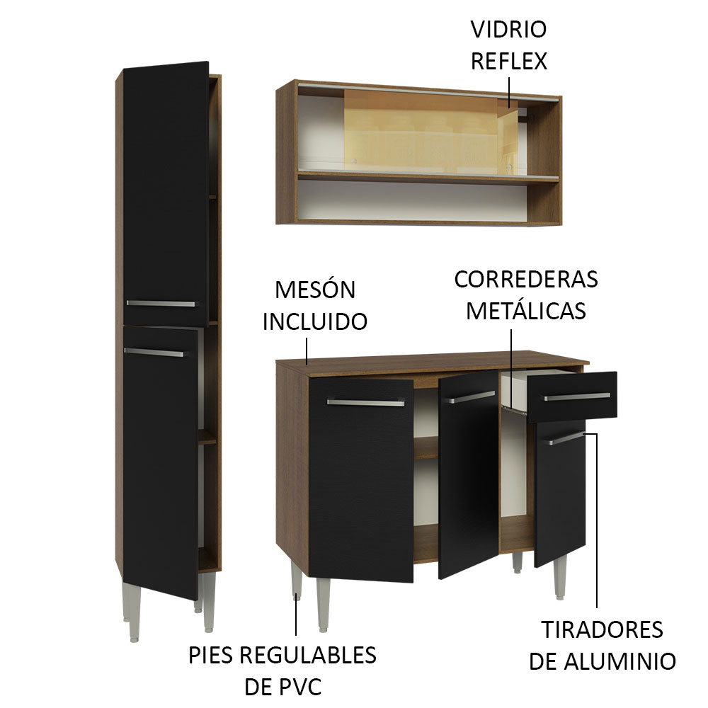 Foto 5 pulgar | Mueble de Cocina Compacta Madesa 3 Piezas 137 cm sin Mesón de Acero