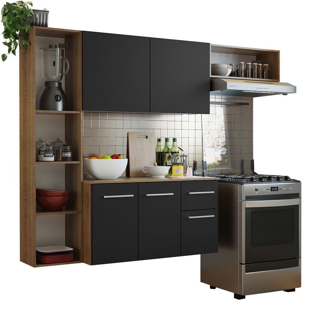 Cocina Compacta Suspendida 180cm Easy Madesa en Marrón y Negro