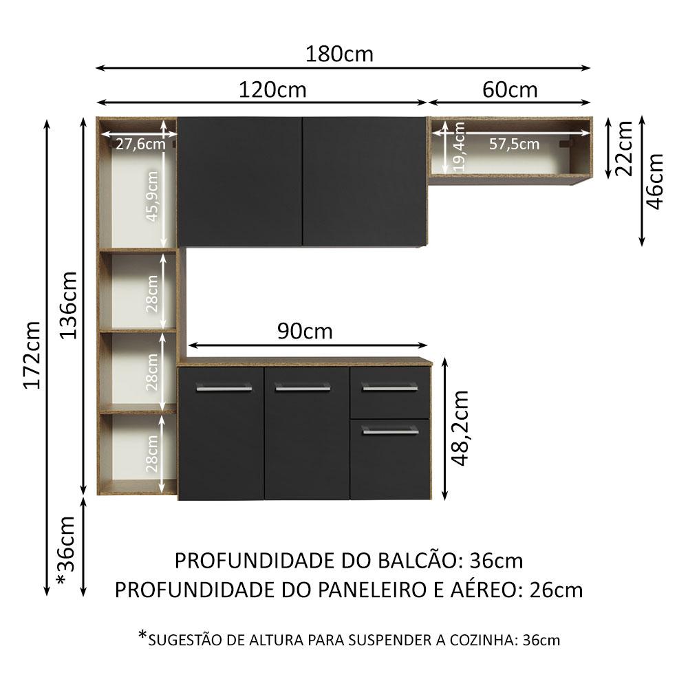 Foto 4 pulgar | Cocina Integral Madesa GREA180001 Negra de 180 cm