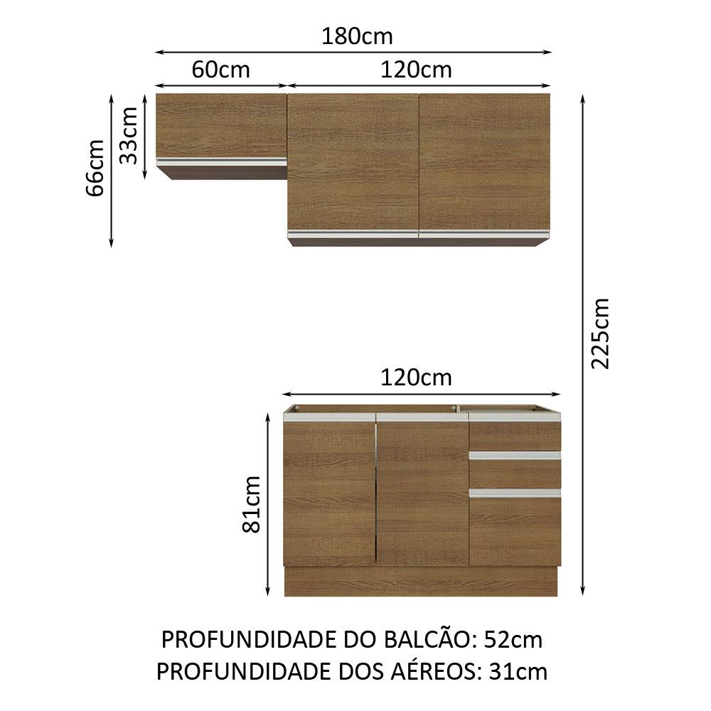 Foto 4 pulgar | Cocina Integral Madesa Glamy Marrón 180cm con Tiradores de Aluminio y Guías Telescópicas