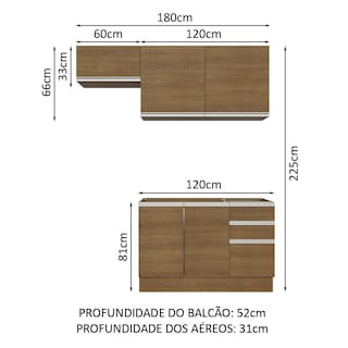 Foto 3 | Cocina Integral Madesa Glamy Marrón 180cm con Tiradores de Aluminio y Guías Telescópicas