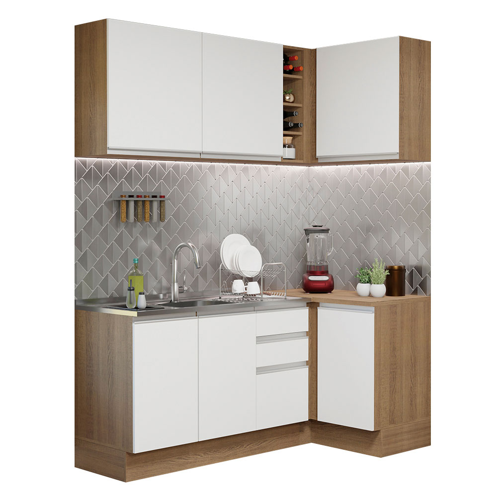 Cocina Integral Esquinera 269 cm Madesa  Glamy 01 Marrón