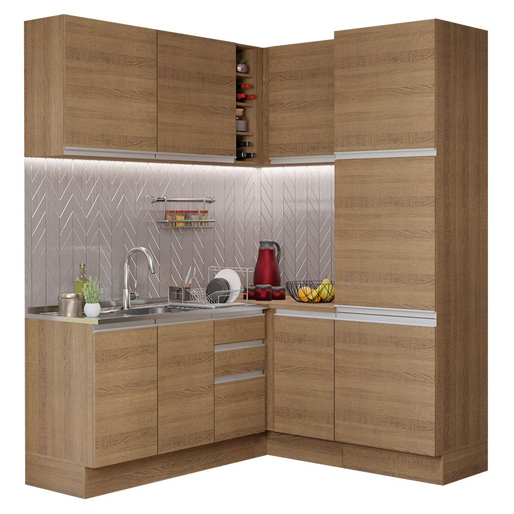 Cocina Integral Esquinera 329 cm Glamy Madesa 01 Marrón