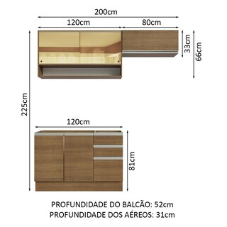Foto 3 | Cocina Integral Madesa Glamy Marrón 200 cm