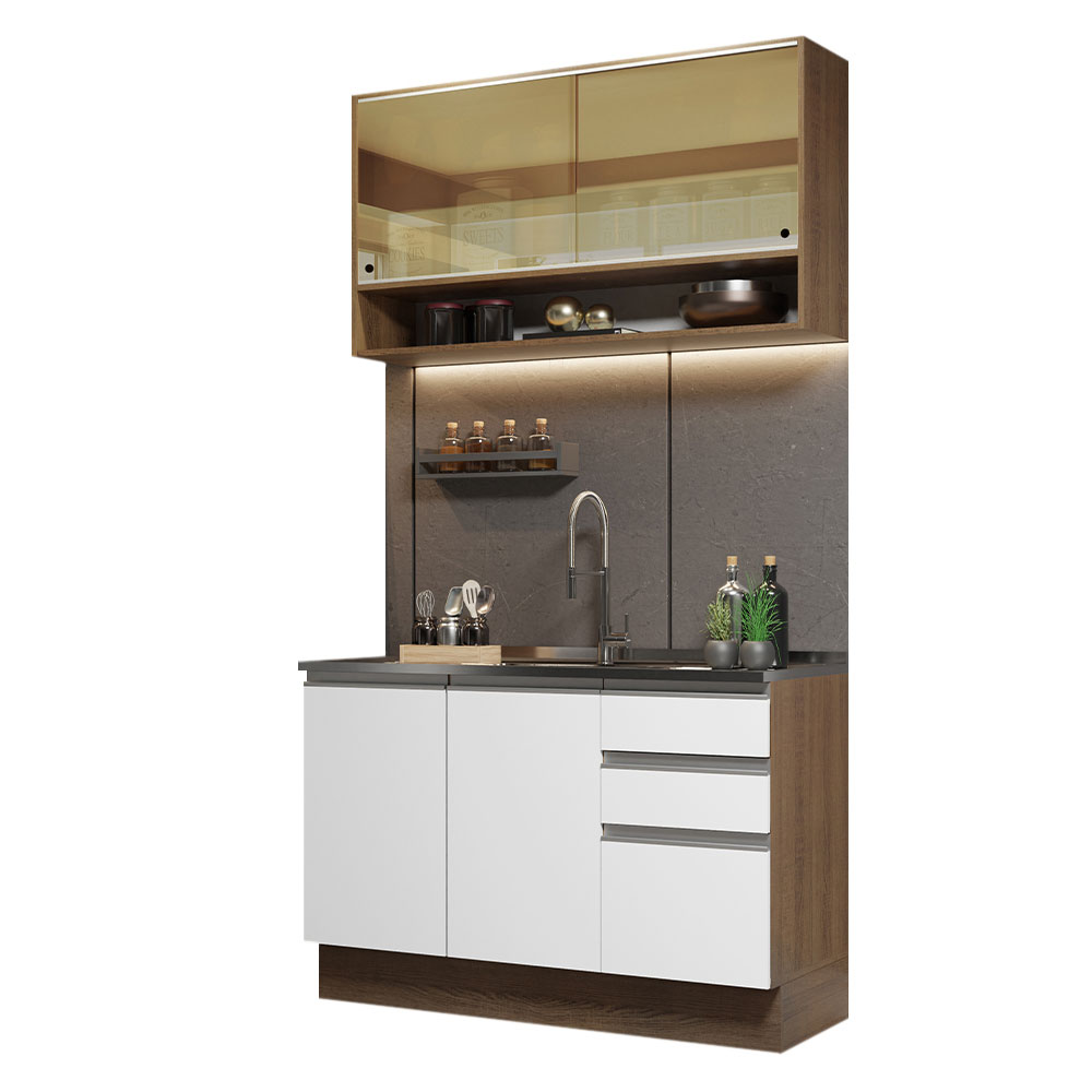 Cocina Integral 120cm Marrón/blanco Glamy Madesa 02