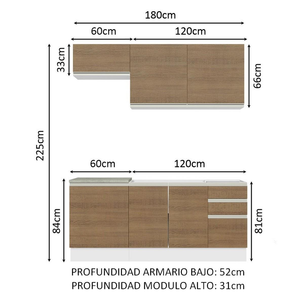 Foto 3 | Cocina Integral Madesa Glamy Marrón 180 CM sin Mesón de Acero