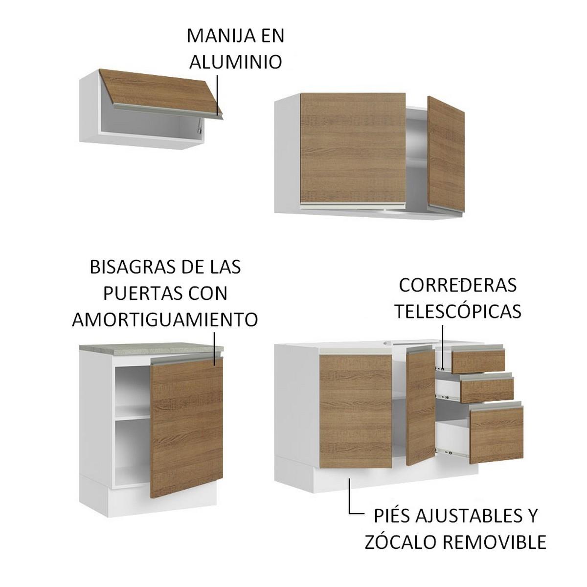 Foto 5 pulgar | Cocina Integral Madesa Glamy Marrón 180 CM sin Mesón de Acero